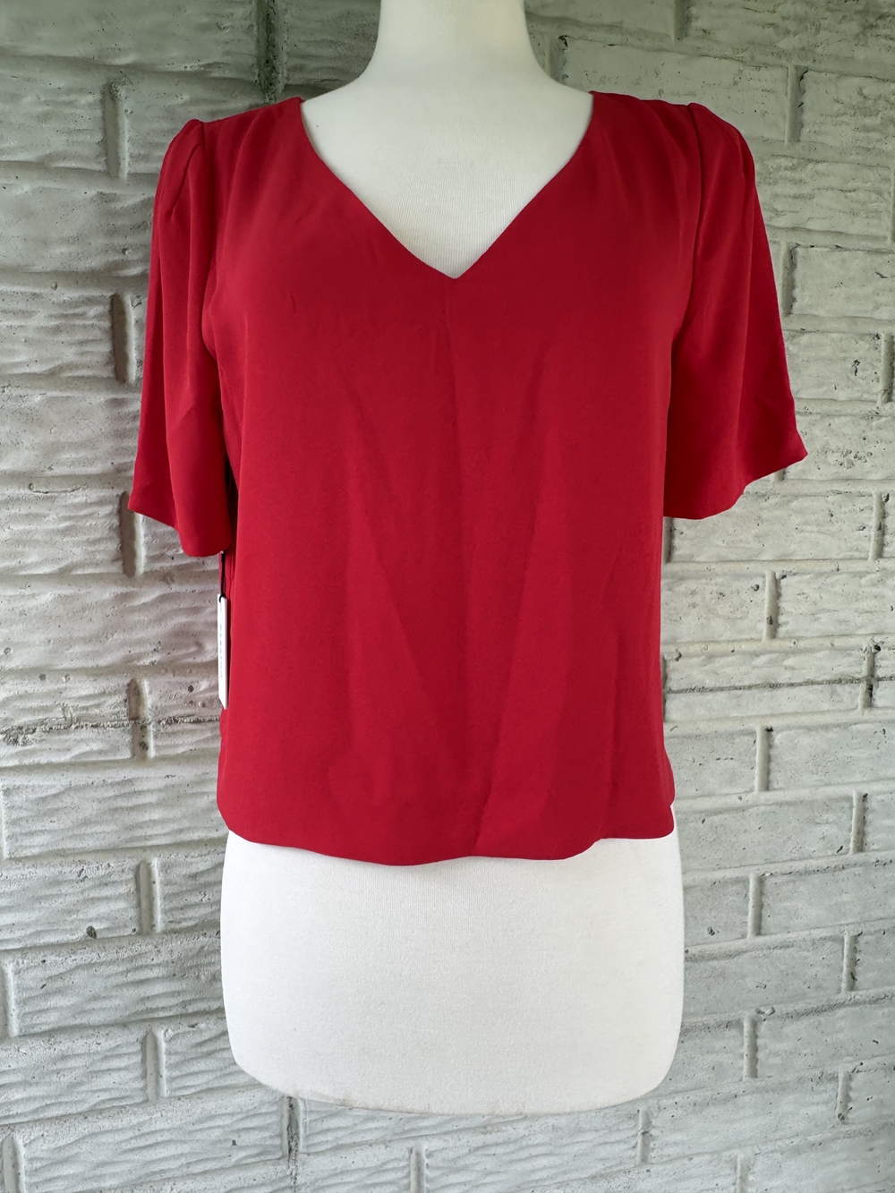 Babaton Crimson V-Neck Short Sleeve Blouse